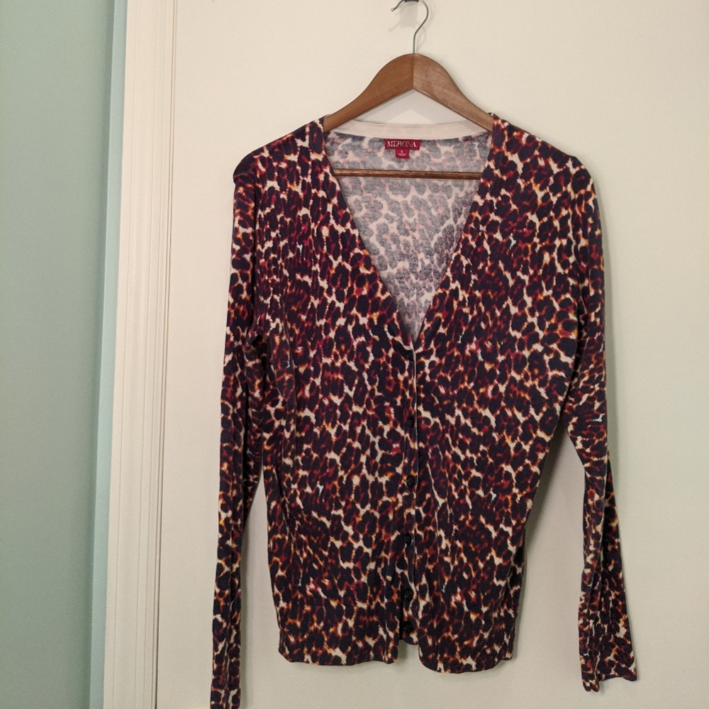 Merona Animal Print Cardigan Navy/Orange Size L